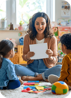 Teacher sitting with children