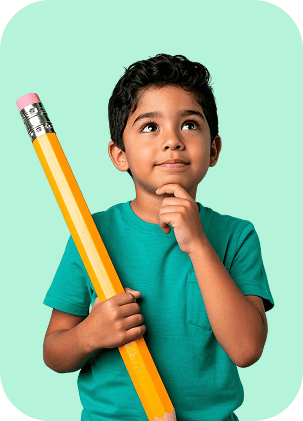Boy holding a pencil and thinking